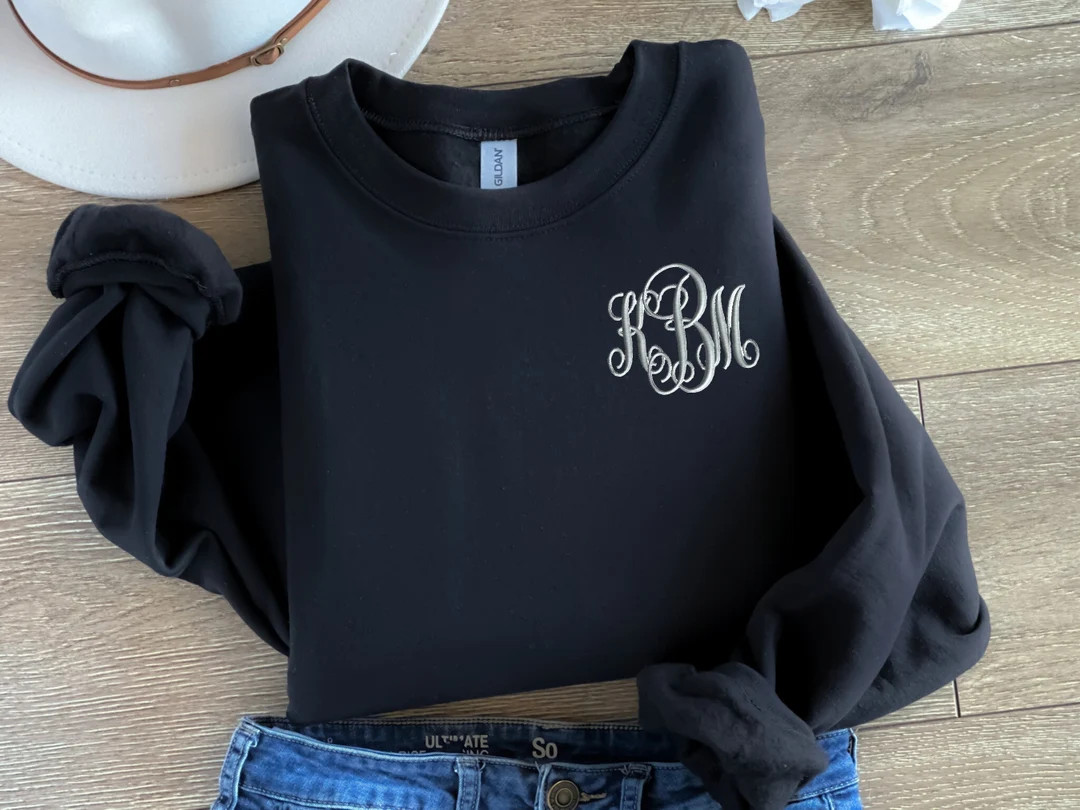 Monogram Embroidered Sweatshirt- Personalized Crewneck- Monogrammed Sweatshirt - Etsy | Etsy (US)