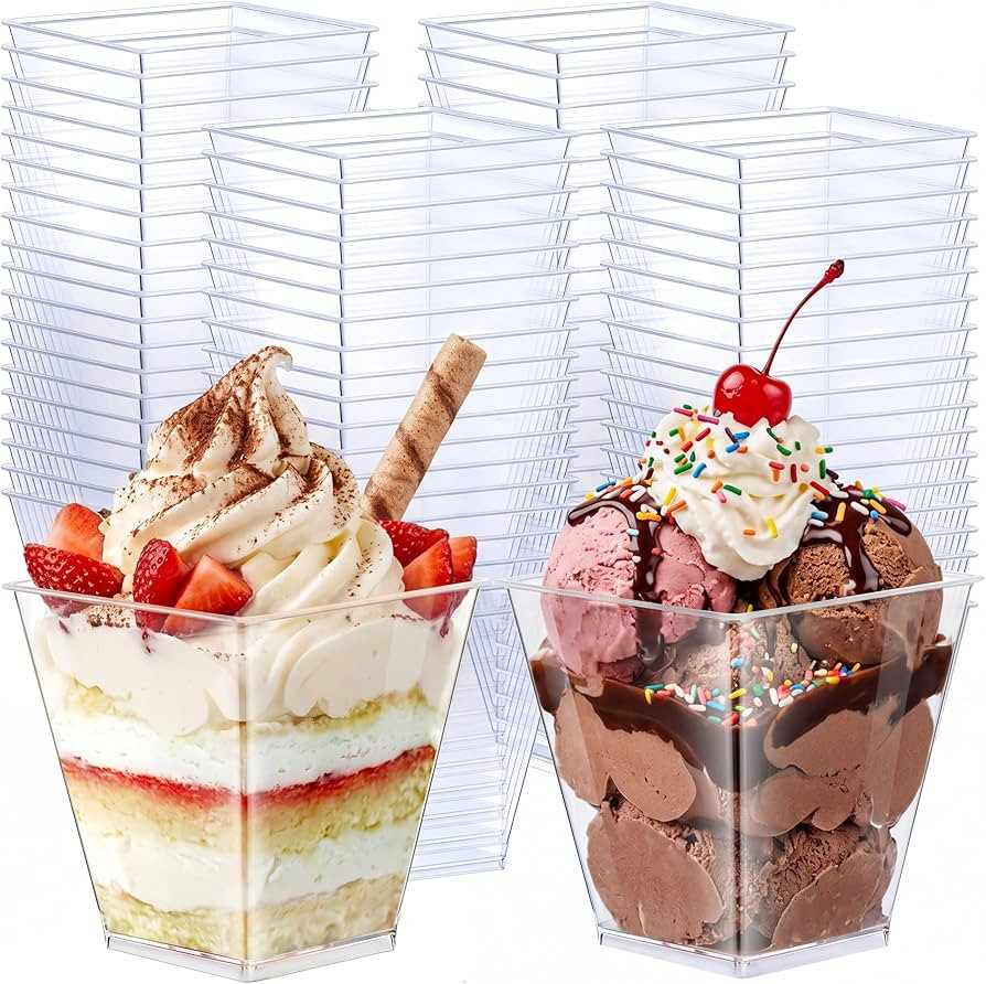 Zubebe 100 Pack 8 Oz Square Plastic Cups, Appetizer Dessert Cups Clear Plastic Disposable Small T... | Amazon (US)
