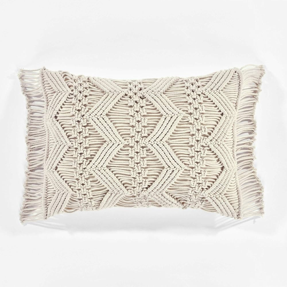 Lush Decor Studio Chevron Macrame Decorative Throw Pillow Cover, 20" W x 13" L, Neutral - Rectang... | Amazon (US)