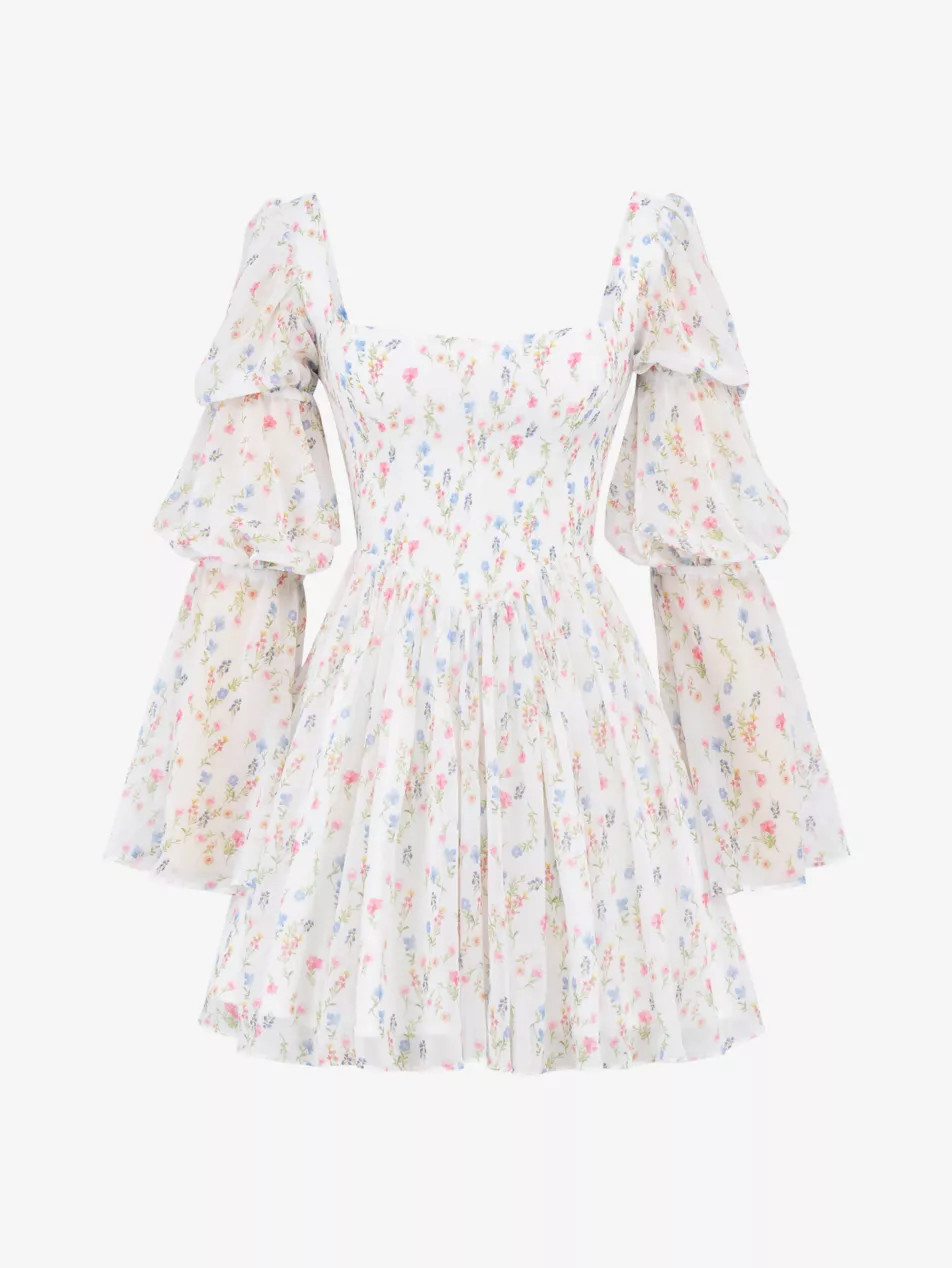 Sancia puff-sleeve floral-print woven mini dress | Selfridges