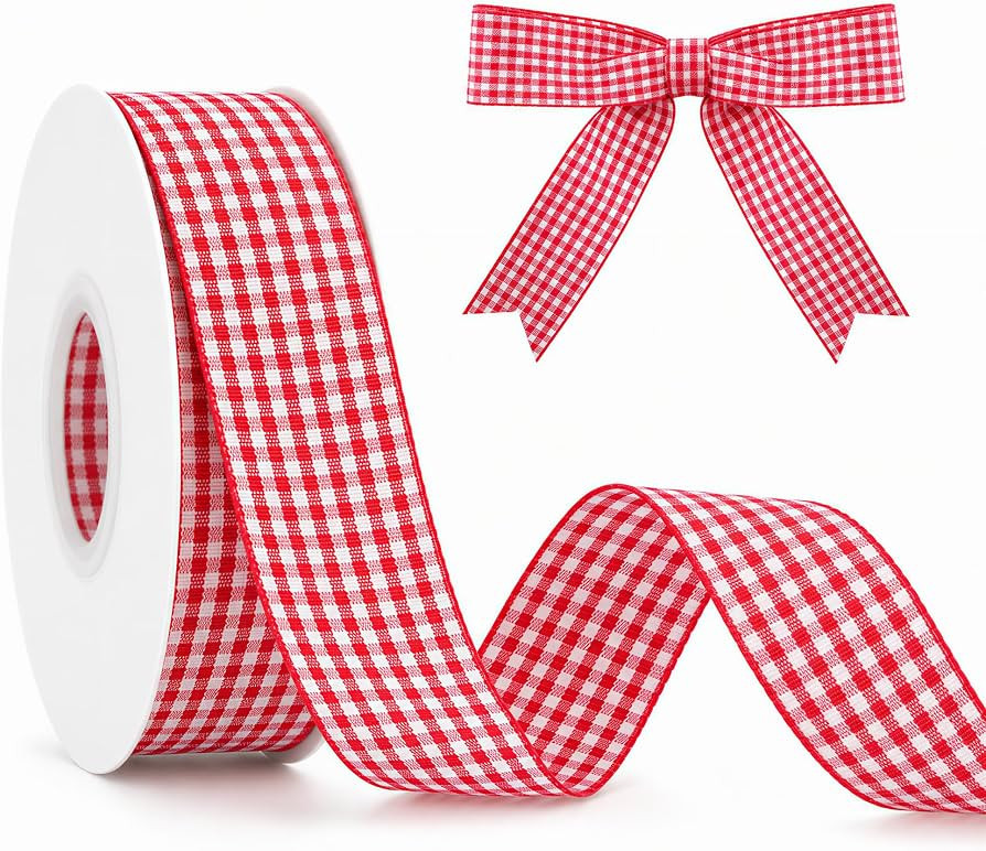 Red Gingham Ribbon,1" x 25 Yards Checkered Wide Plaid Ribbon     Red and White Checkered Ribbon f... | Amazon (US)