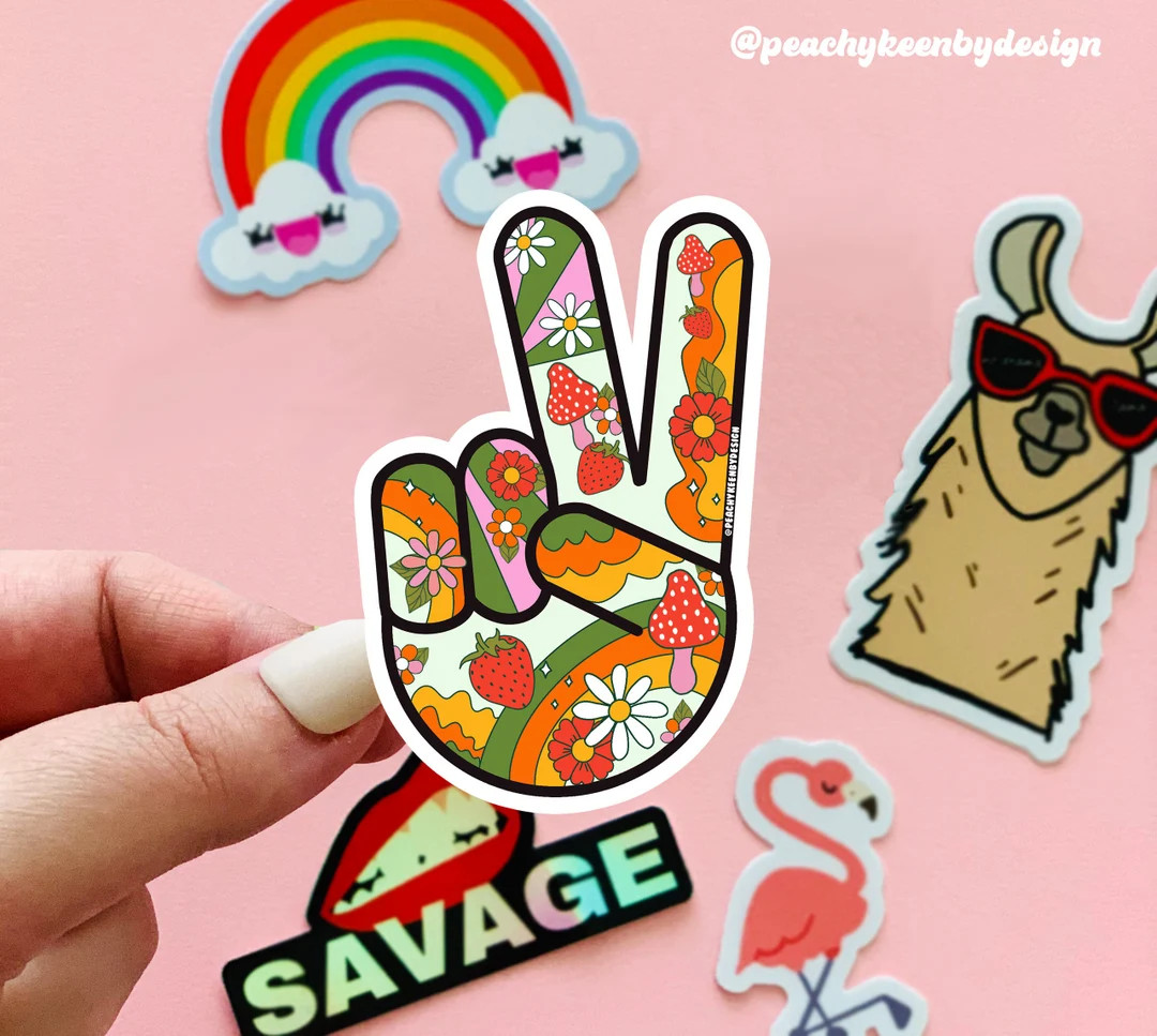 STICKER Strawberry Psychedelic Fields Peace | Skateboard Sticker, Car Sticker, Laptop Vinyl Stick... | Etsy (US)