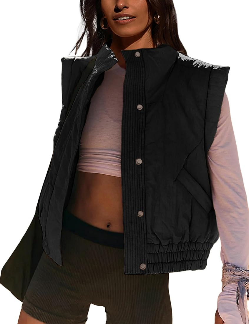 Lviefent Womens Puffer Vest Cropped Lightweight Button Down Quilted Vest Sleeveless Padded Gilet ... | Amazon (US)