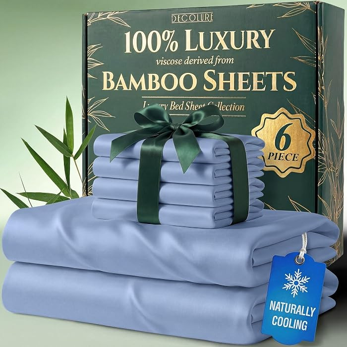 DECOLURE 100% Viscose Derived from Bamboo Sheets Queen Size - Luxury 6 Pc Naturally Cooling Sheet... | Amazon (US)