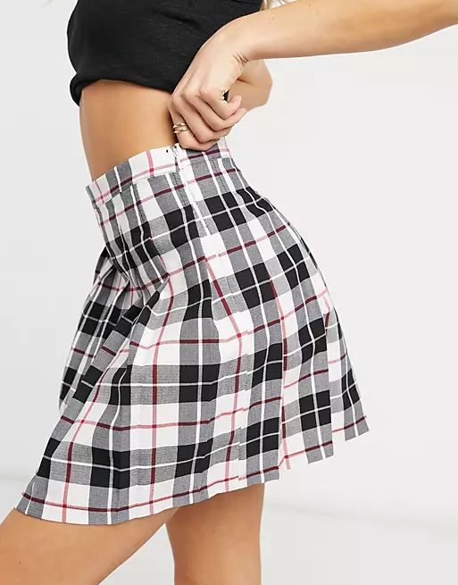 ASOS DESIGN mini pleated tennis skirt in mono plaid print | ASOS (Global)