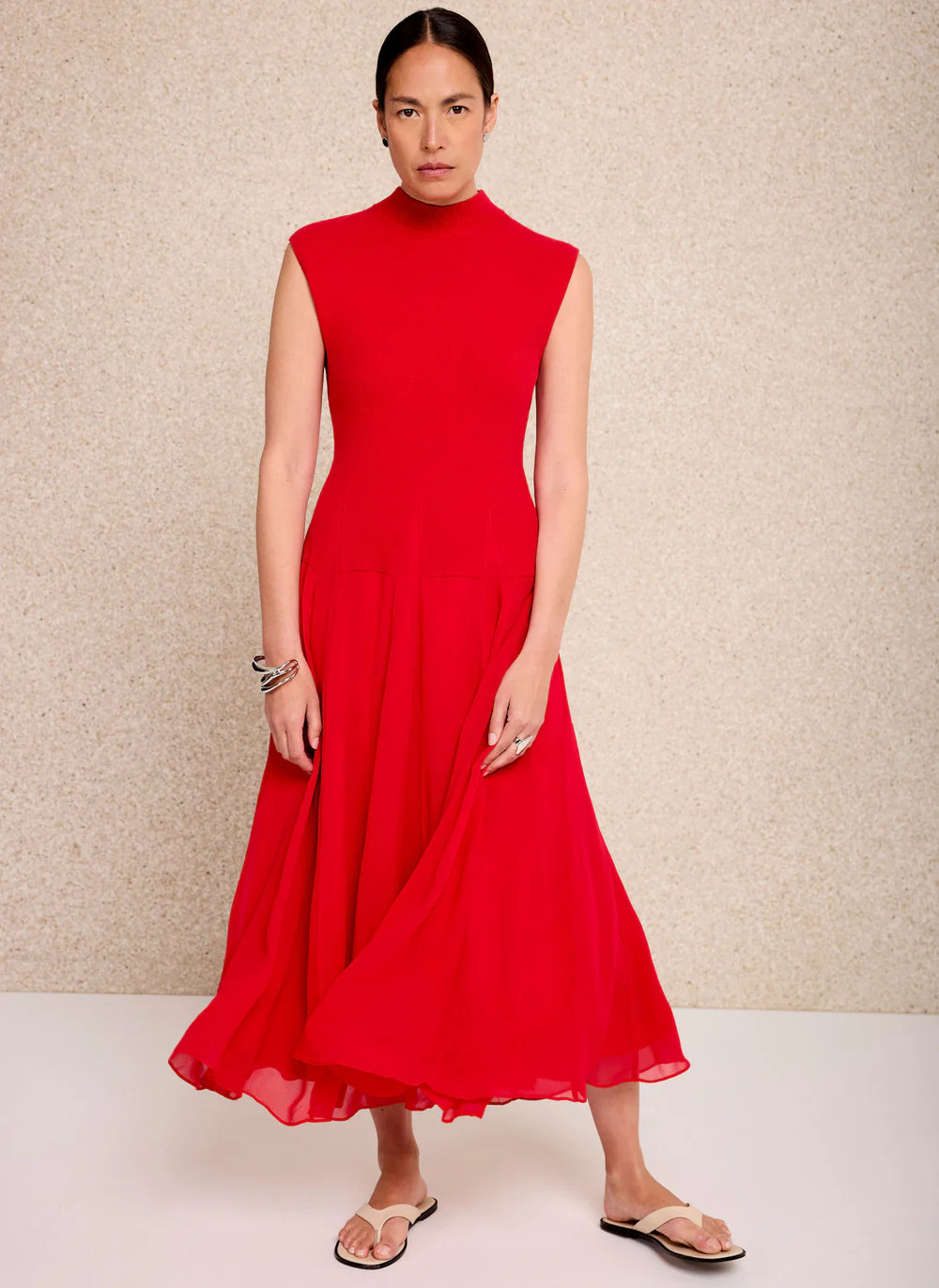 Red Sleeveless Knit Midi Dress | Mint Velvet