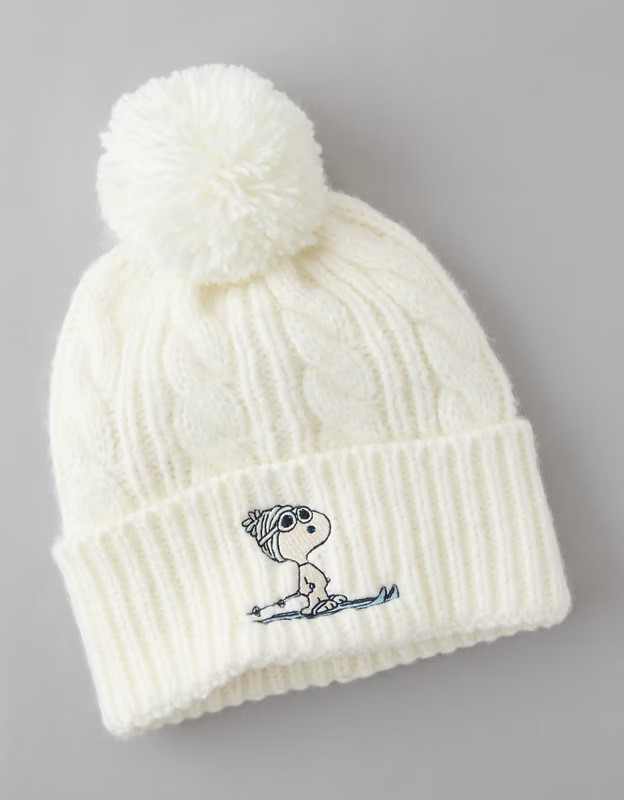 AE Snoopy Cable Knit Beanie | American Eagle Outfitters (US & CA)