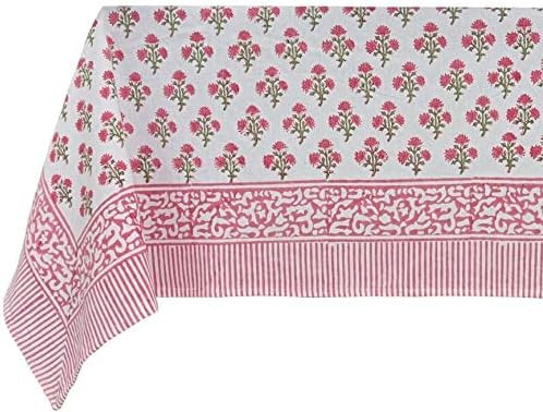 ATOSII Gulbahar White Pink 100% Cotton Fall Rectangle Tablecloth, Hand Block Print Washable Table... | Amazon (US)