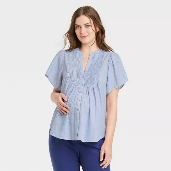 The Nines by HATCH™ Flutter Short Sleeve Collared Button-Down Maternity Shirt | Target