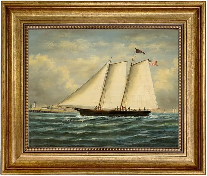 Schooner Bay Co.- Yacht America Under Full Sail, Oil Painting Print on Canvas Gold Frame Home Wal... | Amazon (US)