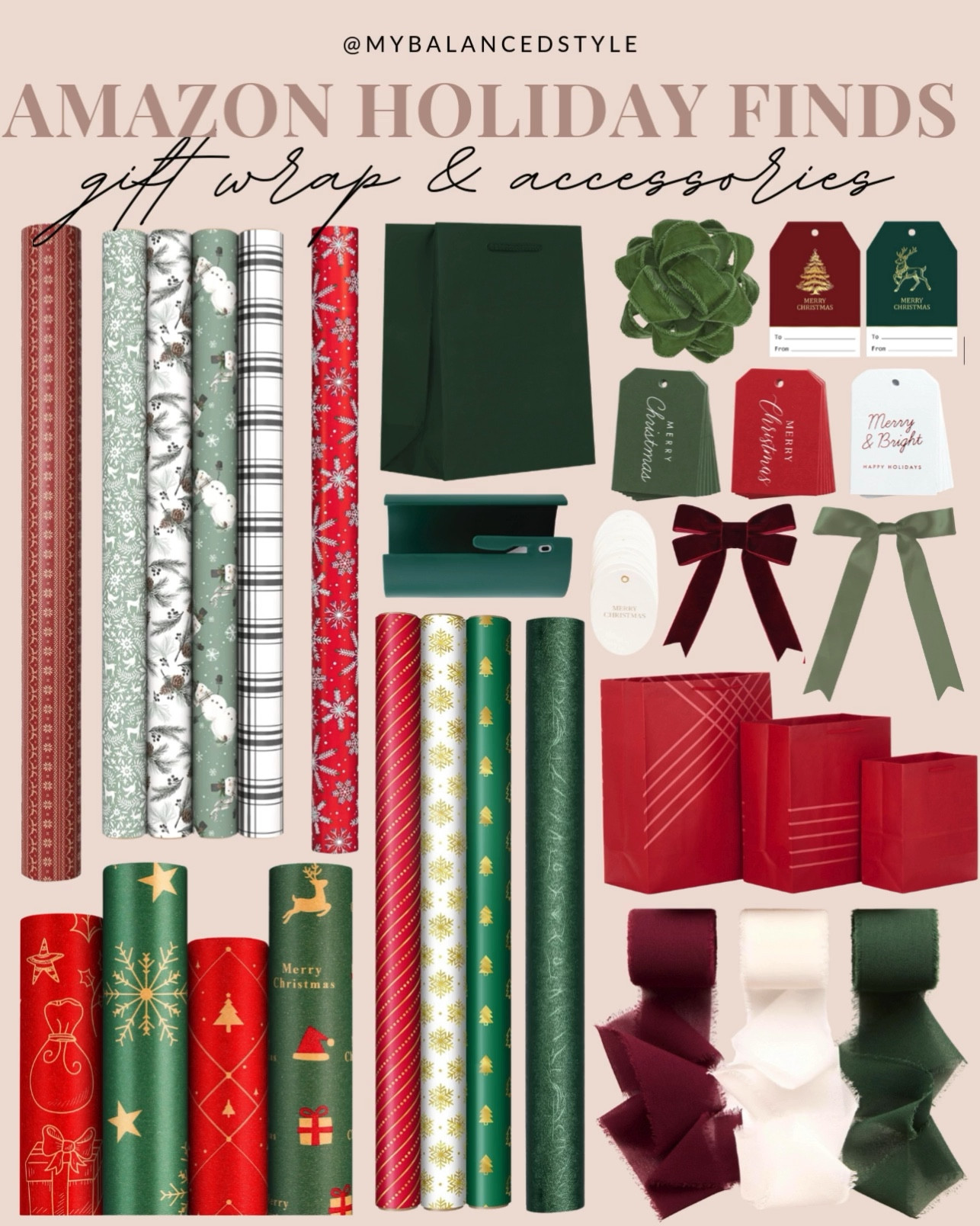Amazon gift wrap essentials

Christmas wrapping paper
Gift bags
Tissue paper
Ribbon spools
Gift wrap tape
Gift tags
Bows
Wrapping paper cutter
Scissors
Gift card envelopes

#LTKSaleAlert #LTKHoliday #LTKGiftGuide
