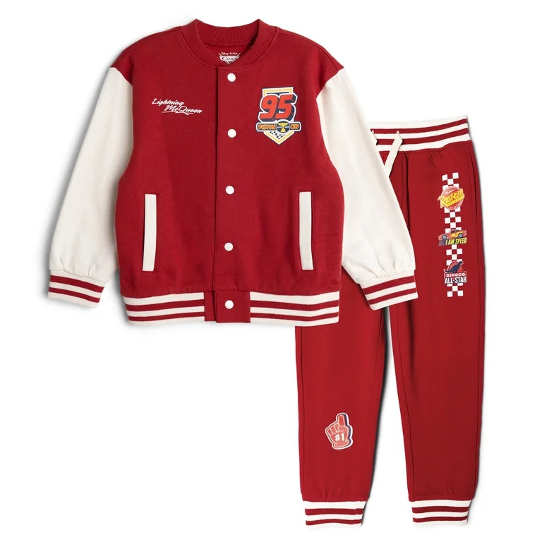 Disney Cars Lightning McQueen Fleece Varsity Bomber Jacket and Jogger Pants Outfit Set Toddler to... | Walmart (US)