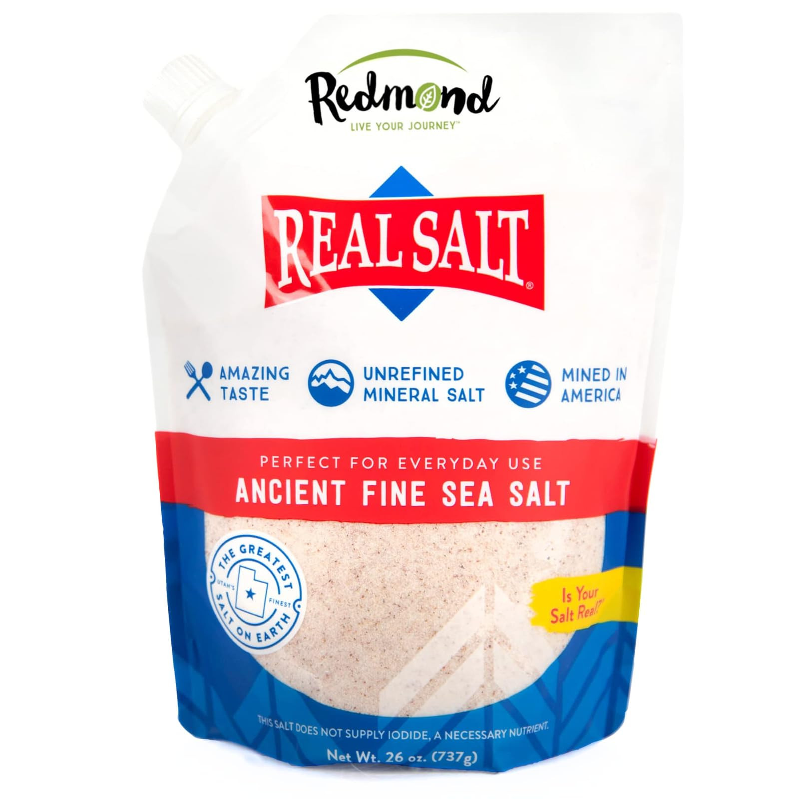 REDMOND Real Sea Salt - Natural Unrefined Gluten Free Fine, 26 Ounce Pouch (1 Pack) | Amazon (US)