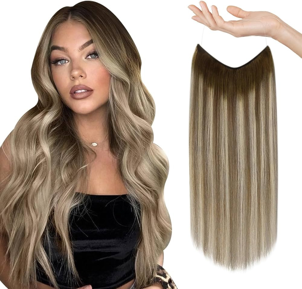 Sunny Wire Hair Extensions Real Human Hair Fish Line Human Hair Extensions Invisible Wire Extensi... | Amazon (US)