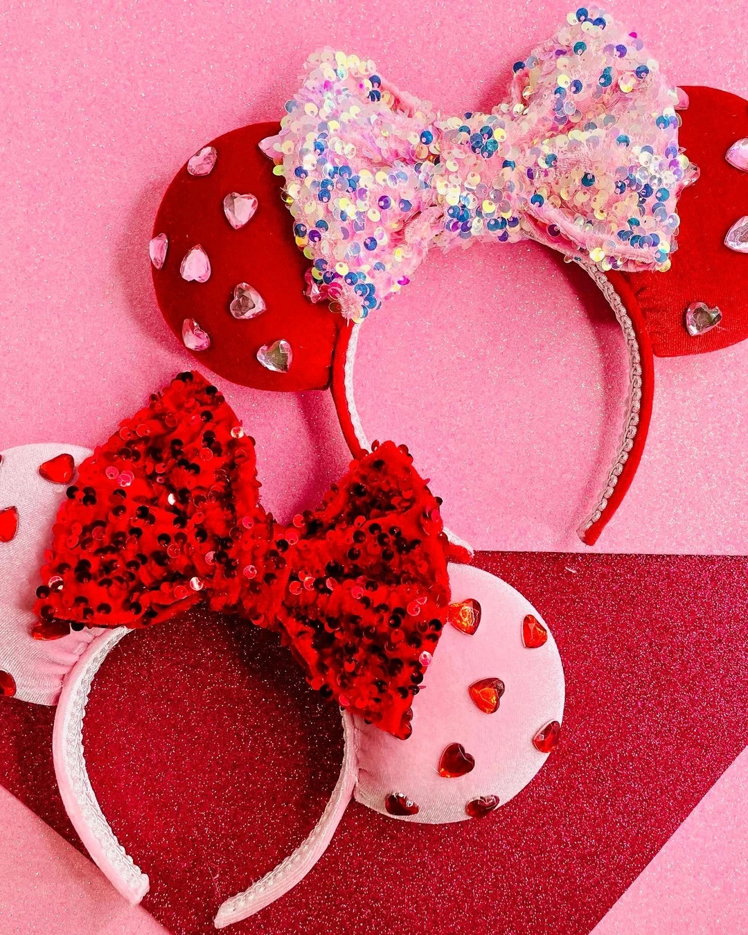 Valentines Day Minnie Ears Pink Ears and Red Bow Vday Ears - Etsy | Etsy (US)