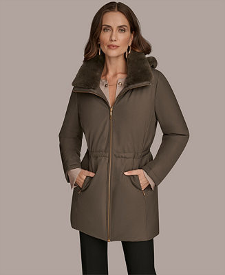 Donna Karan New York Women's Faux-Fur-Collar Short Puffer Coat - Macy's | Macy's