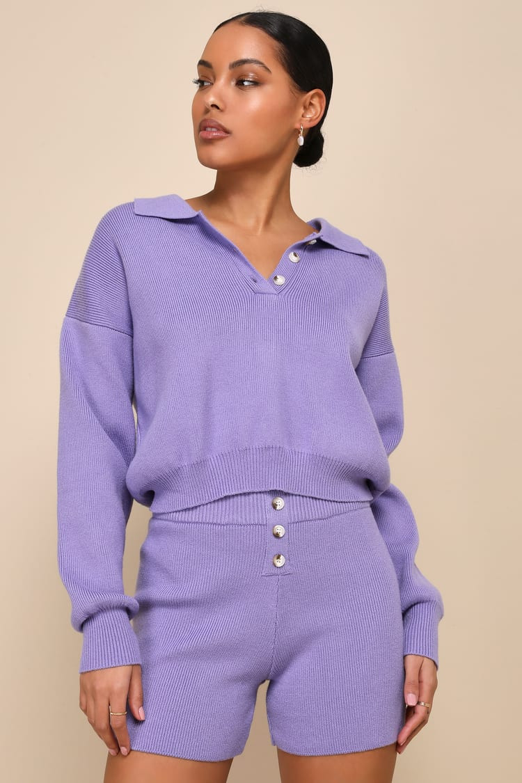 Relaxed Mindset Lavender Knit Button-Front Sweater Shorts | Lulus