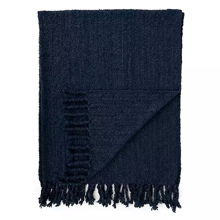 Navy Woven Boucle Throw | Kirklands