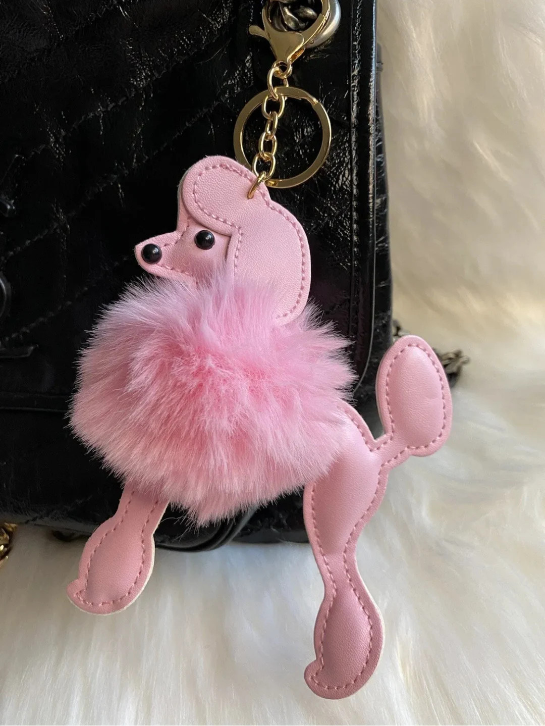 Poodle Dog Bag Charm Keychain Purse Charm Plush Pom Pom Pink Fluffy - Etsy | Etsy (US)