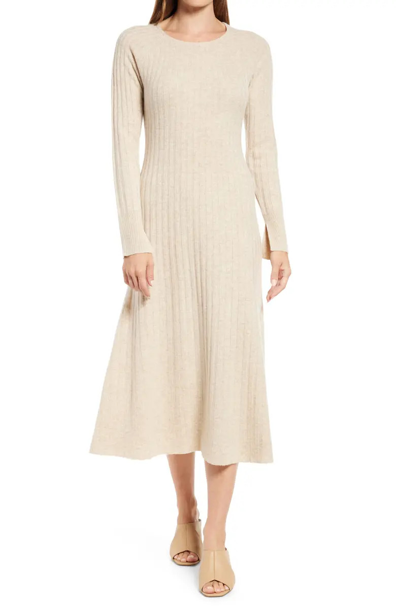 Rib Long Sleeve Midi Sweater Dress | Nordstrom | Nordstrom