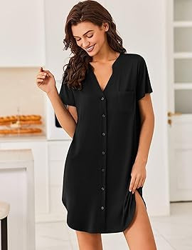 Ekouaer Women V Neck Button Down Nightgown | Amazon (US)