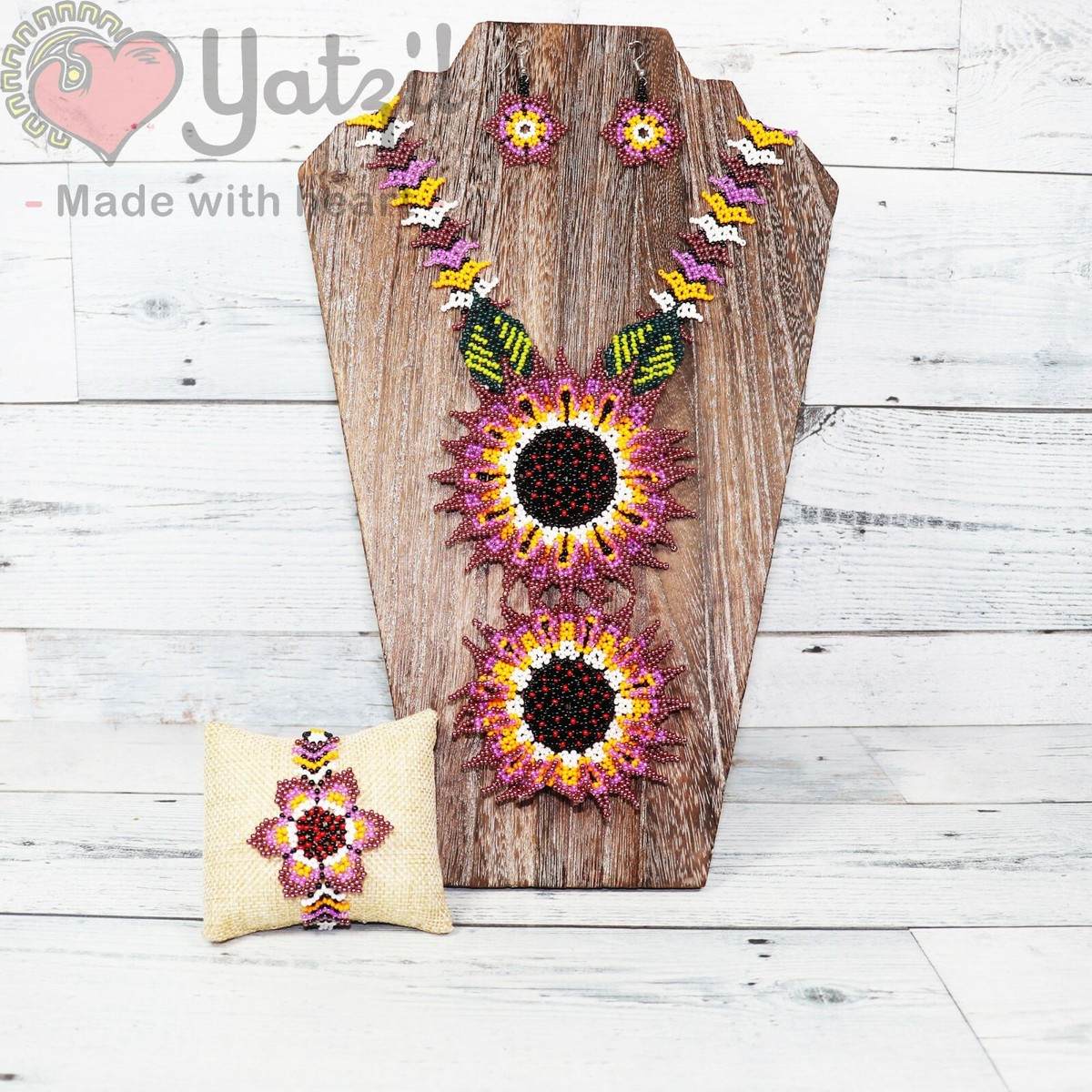 Floral Necklace Set, Mexican 3 pcs Necklace Set, Huichol Art Necklace Set | eBay US