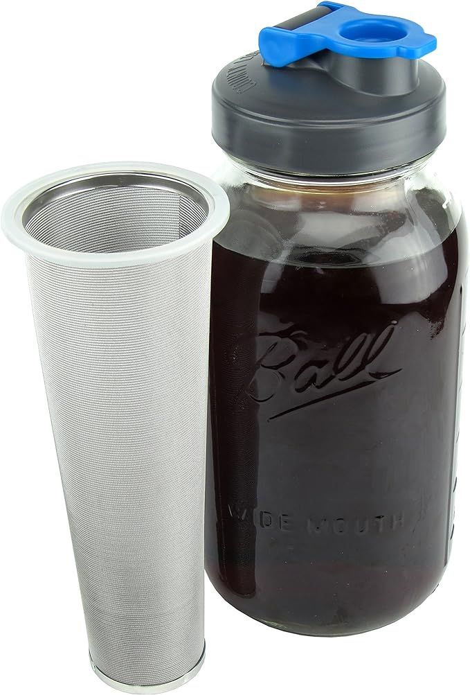 County Line Kitchen Durable Cold Brew Mason Jar Coffee Maker. Glass Jar, Stainless Steel Filter, ... | Amazon (US)