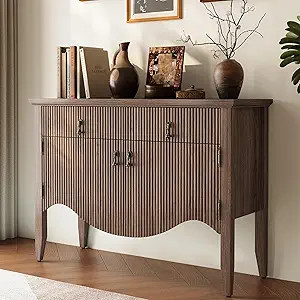 FUSUNBAO 40" Retro Buffet Cabinet with Storage, Fluted Sideboard Credenza with Drawer, Accent Bar... | Amazon (US)
