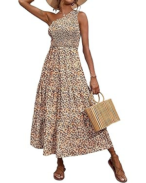 BTFBM Women One Shoulder Summer Dresses 2024 Sleeveless Casual High Waist Floral Flowy Beach Boho... | Amazon (US)