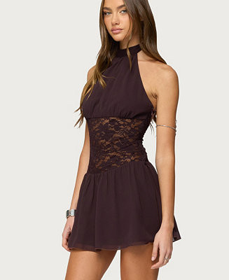 Women's Lizette Sheer Lacey Chiffon Mini Dress | Macy's