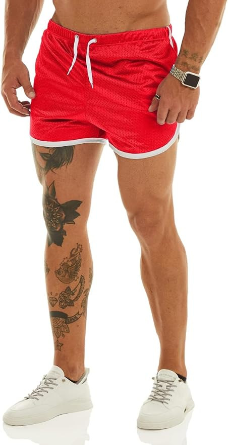 Ouber Men's Fitted Shorts Bodybuilding Workout Gym Running Tight Lifting Shorts with Pockets | Amazon (US)