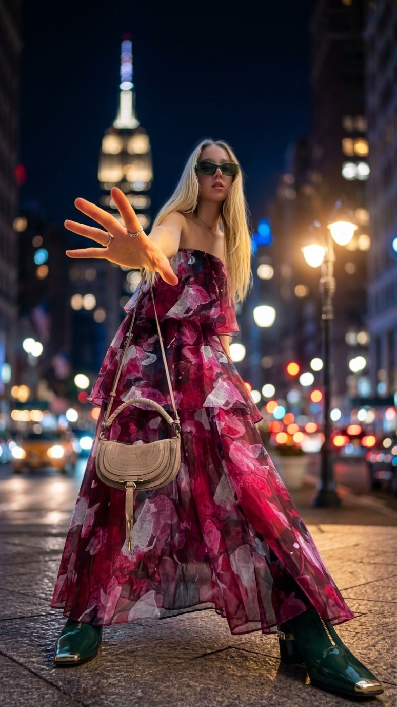 Floating through the week in tiered florals and the perfect neutral accessory. This ruffled maxi dress is a dream in motion, but to keep it from feeling too sweet, I’ve styled it with the Chloé Marcie saddle bag in a muted suede and these incredible forest green zip-front boots. It’s all about those unexpected color pairings—burgundy, moss green, and sandy taupe.

#LTKdayinmylife #LTKgrwm #LTKootd