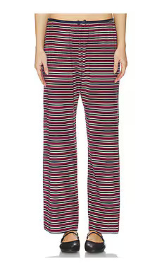 DONNI. The Stripe Jersey Bow Simple Pant in Oxblood from Revolve.com | Revolve Clothing (Global)