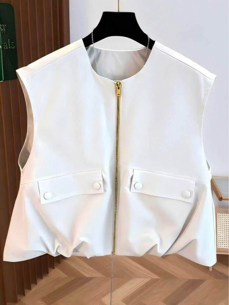 Sleeveless cropped vest bubble hem  | SHEIN