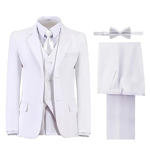 Baby Boys Suit Formal Dress Clothes First Communion Suits for Boys White Tuxedo Toddler Boy Vest and Pants Set for Kids Wedding Outfit Size 2 | Amazon (US)
