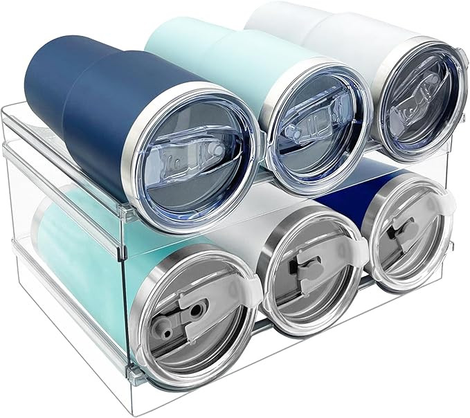 2 Pack Water Bottle Organizer, Stackable Kitchen Pantry Storage Shelf, Plastic Water Bottle Holde... | Amazon (US)