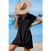 Black Notched Neck Knotted Cover-Up Mini Dress | Cupshe UK
