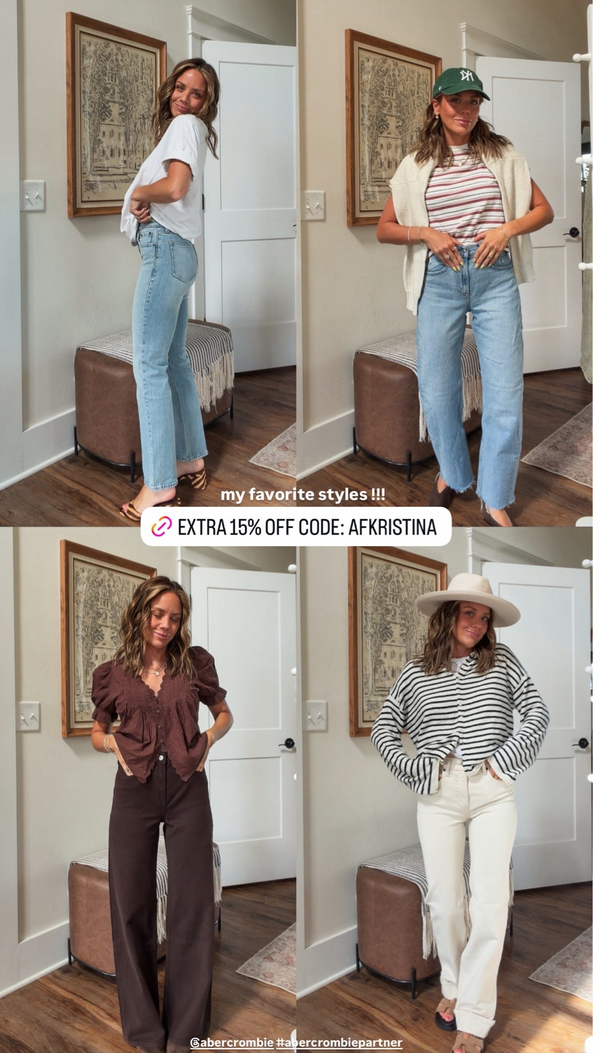 Use code AFKRISTINA for an EXTRA 15% off Abercrombie’s denim sale! the whole site is 20-50% off + my code stacks! I’m in size 24 regular all! I’m 5’3” 
@abercrombie #abercrombiestyle #abercrombiepartner



Offer valid online only August 5, 2026 to August 10, 2026 in US/CA. Excludes clearance. Online price reflects discount.
Extra 20% Offer valid in stores and online August 5, 2026 to August 10, 2026 in US/CA. Exclusions apply as indicated. Online price reflects discount. Use code AFKRISTINA to get an additional 15% off almost everything in stores and online at checkout from August 5, 2026 to August 10, 2026 in US/CA. Exclusions apply. See details online.

#LTKootd #LTKgrwm #LTKSaleAlert