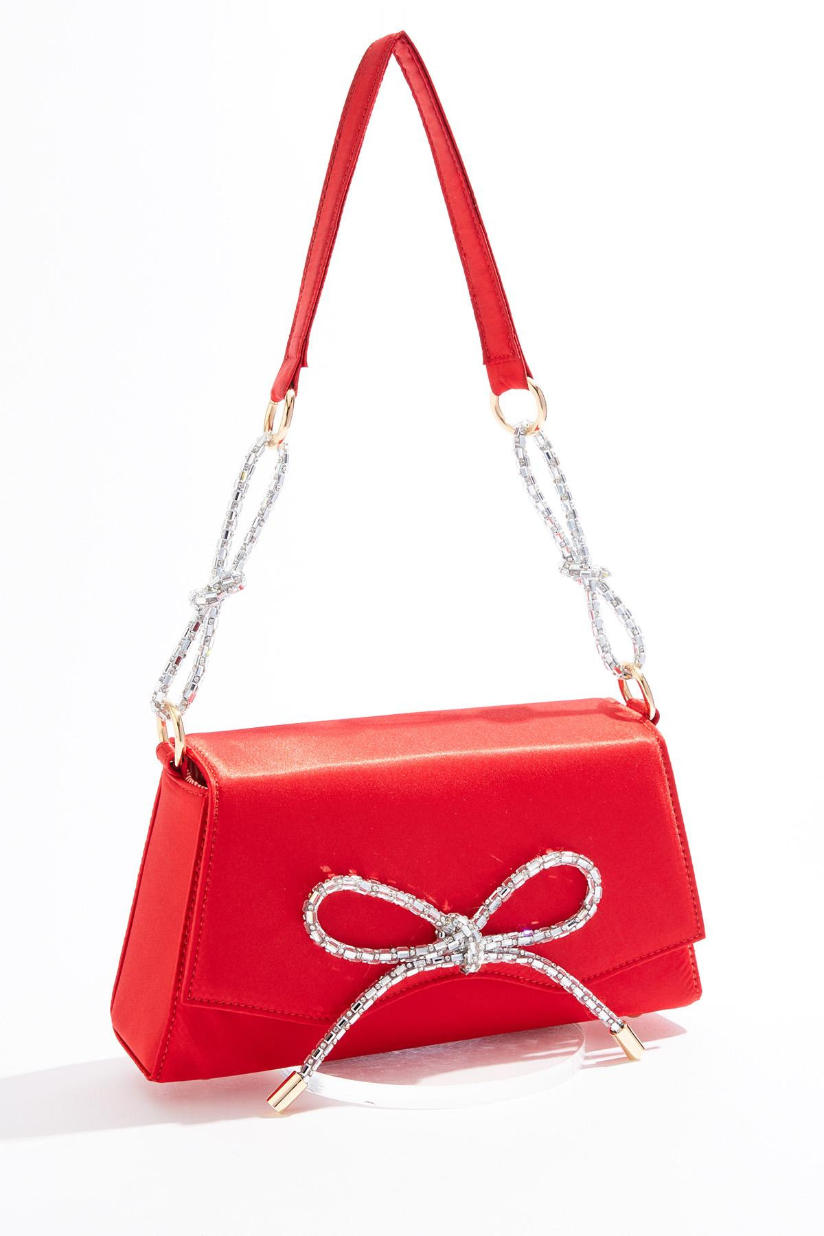 Sateen Rhinestone Bow Shoulder Bag | Cato Fashions