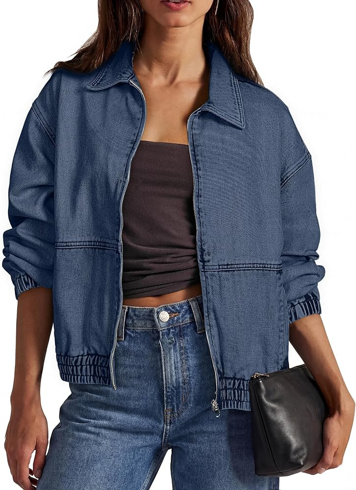 Glamaker Womens Oversized Denim Jacket Trendy Casual Zip Up Long Sleeve Loose Fit Jean Jackets Ou... | Amazon (US)