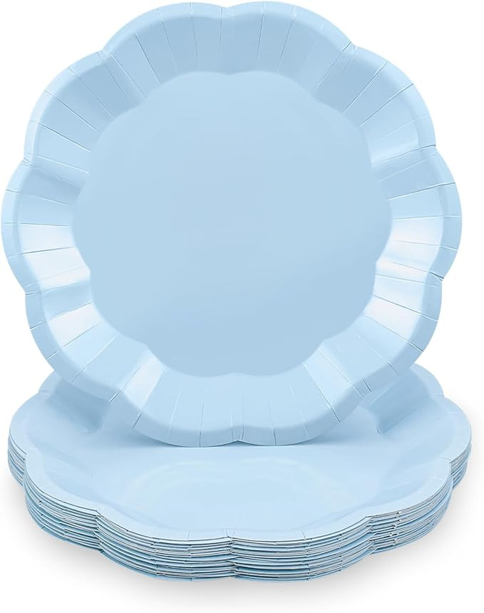 30 pcs Light Blue Plates 7 inch Scalloped Blue Dessert Cake Plates Cute Plate Disposable Party Pl... | Amazon (US)