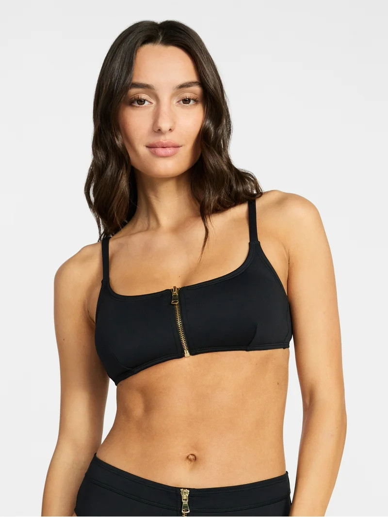 Time and Tru Women's and Women's Plus Size Compression Zipper Bikini Top, Sizes XS-3X | Walmart (US)