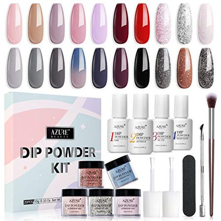 24 Psc Dip Powder Nail Kit Starter, AZUREBEAUTY Classic Collection Glitter Colors Dipping Powder Set | Walmart (US)