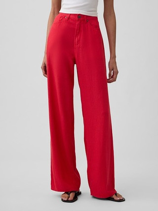 High Rise Linen-Blend Wide-Leg Pants | Gap Factory