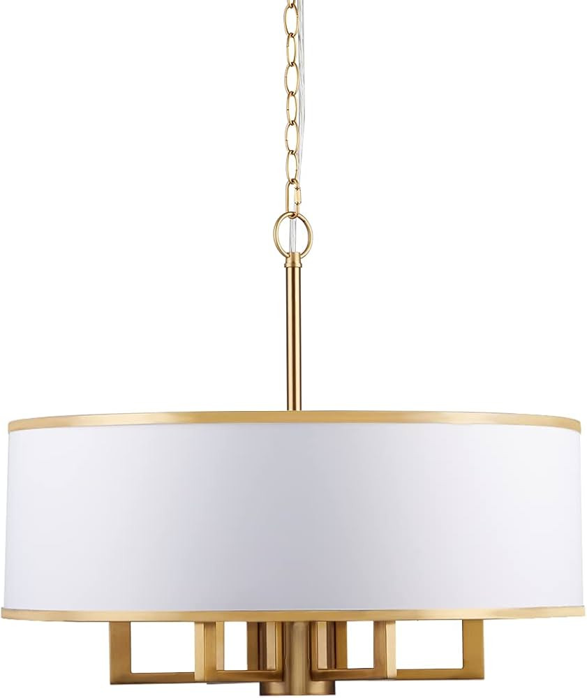 19 Inch 5 Lights Modern Adjustable Gold Drum Chandelier, Metal Brass Drum Shade Chandelier with W... | Amazon (US)