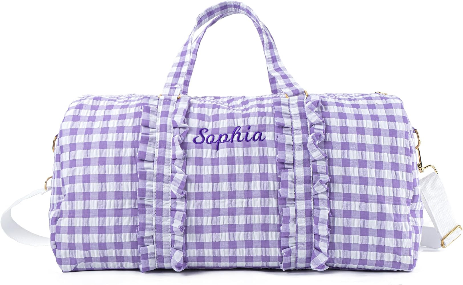 Girls Duffle Bag Personalized Kids Overnight Duffle with Name - Seersucker Plaid Travel Bag for W... | Amazon (US)