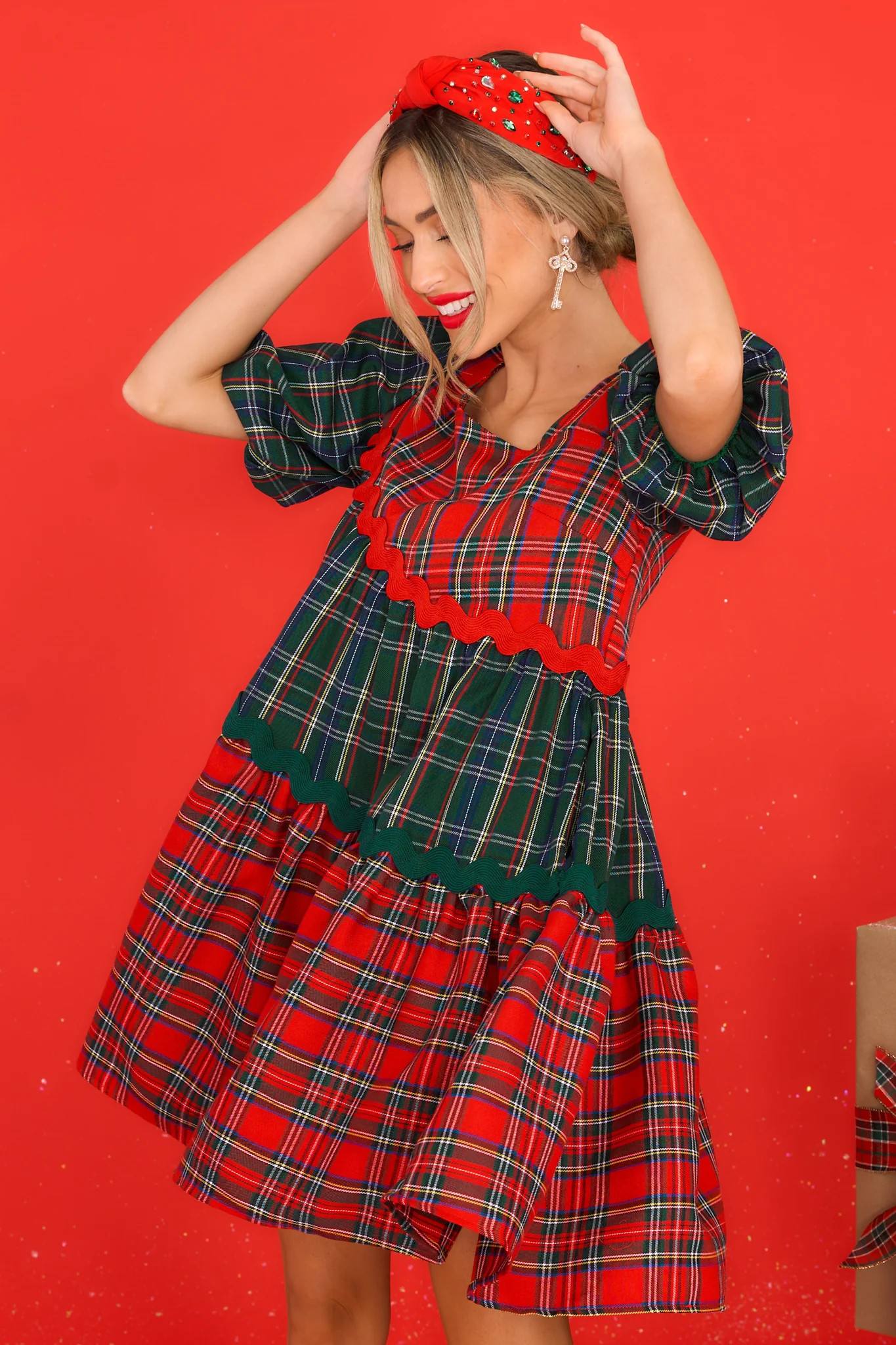 Peace And Joy Green Plaid Dress | Red Dress 