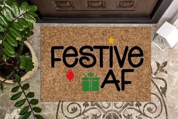 Festive AF COLOR VERSION | Christmas Doormat | Christmas Decoration | Welcome Mat | Holiday Doorm... | Etsy (US)