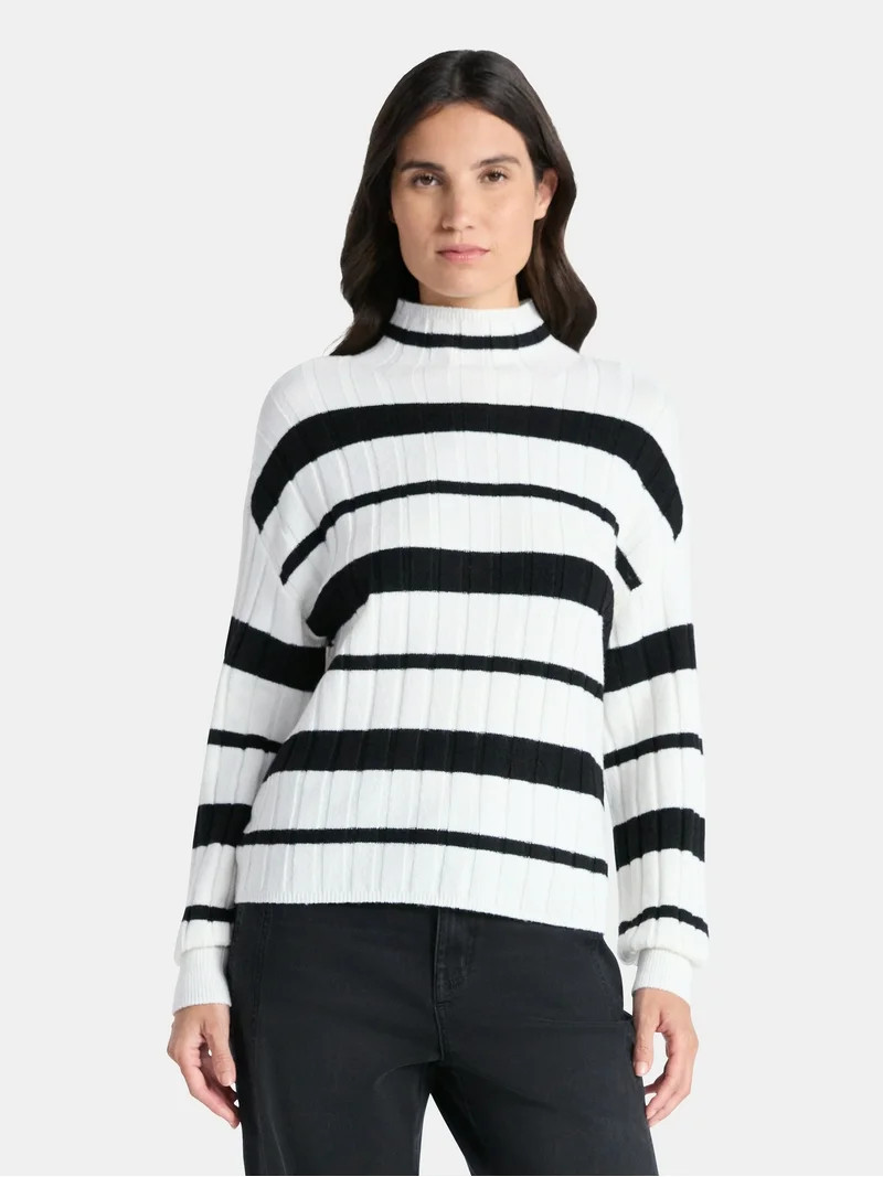 Time and Tru Women's Ribbed Mock Neck Sweater, Lightweight, Sizes XS-XXXL | Walmart (US)