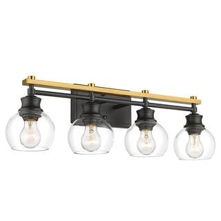 Modern 26.3 in. 4-Light Black and Gold Vanity Light with Clear Glass Shade Wall Light Fixture for... | The Home Depot